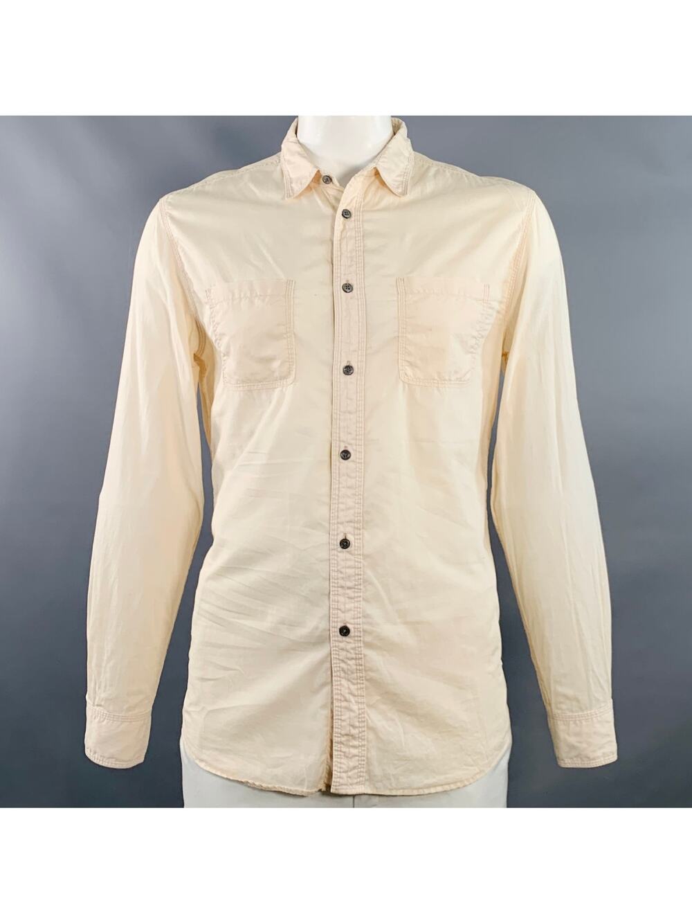 JOHN VARVATOS STAR USA Size L Beige Cotton Sheer Two Pockets Long Sleeve Shirt